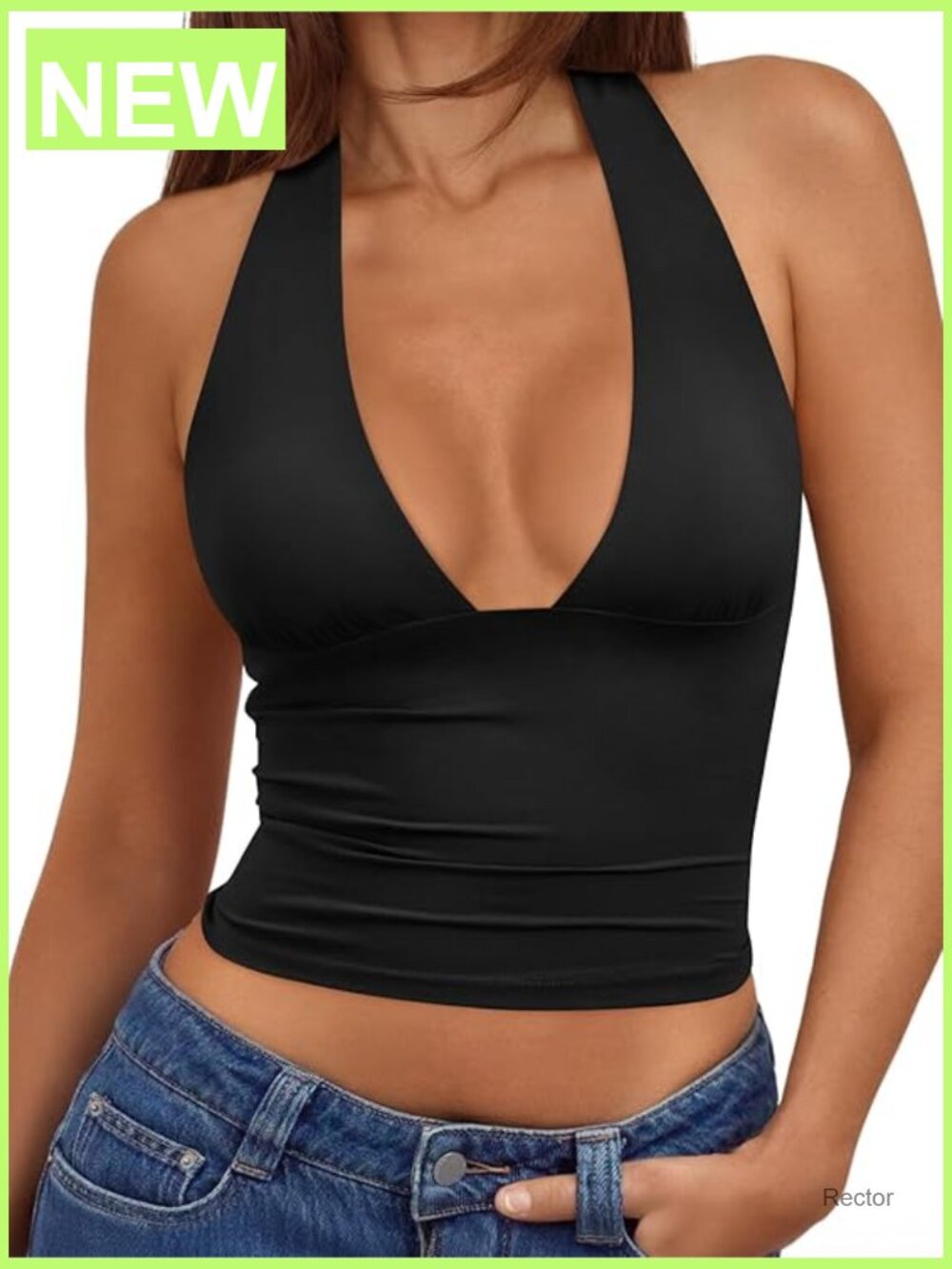 Double Lined Halter Crop Top Deep V Backless Open Back Summer Going Out Party